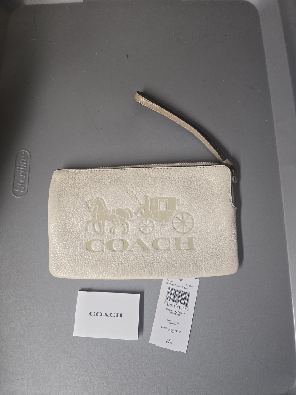 Coach Pebbled Leather Wristlet Clutch in Light Beige - Picture 2 of 4